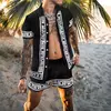 Conjunto de camisa de praia de manga curta estampado masculino casual solto, calção de secagem rápida, alta qualidade, 2024