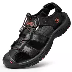 Sapatos masculinos casuais de couro genuíno, sandálias masculinas ao ar livre, sapatos romanos de praia, plus size 38-48, verão