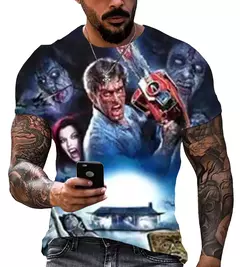 Camiseta casual masculina, filme de terror, atmosfera, grande, suspense, venda quente, novo, 2024