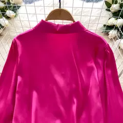 Elegante cetim tridimensional flor manga longa lapela blusa chique vintage moda colheita topo feminino camisas de outono roupas na internet