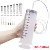 Seringas grandes de 100-550ml com tubo para seringas de plástico líquido com tampa de ponta para distribuição de cola, rega, recarga, alimentação