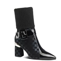 Botas femininas de salto alto, sapatos femininos, salto grosso, tecido elástico, zíper, moda feminina, inverno, novo, 2023 - comprar online