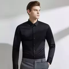 Camisa elástica de manga comprida masculina, camisa gola alta, sem engomar, vestido de negócios, traje profissional de trabalho - loja online