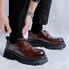 Sapatos de couro formal grosso para homens, plataforma de designer de luxo, vestido de casamento Oxfords, preto, marrom