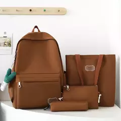 Conjunto de mochila monocromática de grande capacidade para estudantes primários, lancheira impermeável, bolsa crossbody para meninos e meninas, moda, 4 peças - loja online