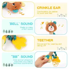 Chocalho de pelúcia macia Hand Grip Baby Toys Shaker Crinkle Squeaky Sensorial Acessórios de viagem para criança, Presentes - Wolf Magazine