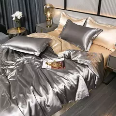 Imagem do Monocromático Rayon Satin Conjunto de cama, luxo Duvet Cover Kit, Twin Queen e King Size, Home Textile, 3PCs, 4PCs
