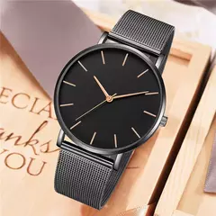 Relógio de pulso de malha de aço inoxidável feminino, feminino Fashion, Casual, Simples, Quartzo, Hora de Metal, Feminino, Preto - comprar online