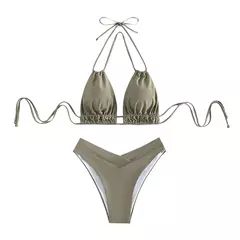 Maiô Tanque Biquínis Conjuntos de Banho 2023 Mulheres Cintura Média Profundo V Pescoço Alças Largas Biquíni Verão Beach Wear Natação ????????? - comprar online