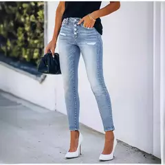 Amazon shein denim cintura magra lápis jeans feminino franja design danificado transfronteiriço temu tecido fino comprimento médio da cintura - comprar online