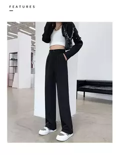 Calça feminina de cintura alta até o chão, branca, solta, perna larga, feminina de escritório, reta, roupas longas, senhoras, outono, inverno - Wolf Magazine