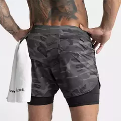 Calções esportivos masculinos de deck duplo, secagem rápida, moletom de corrida muscular, 2 em 1, treino de fitness, verão