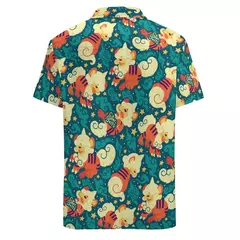 Camiseta havaiana masculina de manga curta, estampa de ovelha 3D, roupas de praia soltas, camisas grandes, verão