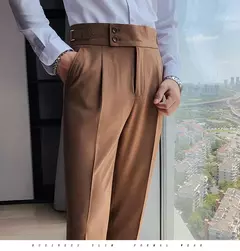 Homens estilo britânico ternos calças novo masculino sólido calças de cintura alta alta qualidade formal magro ajuste negócio casual terno calças - comprar online