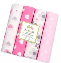 Imagem do Algodão Flanela Cobertor para Bebê Recém-nascido, Envoltório de Camada Única, Swaddle Blanket, Impresso, Lençol, 4Pcs