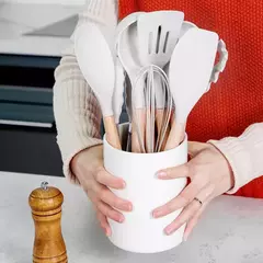 Imagem do Conjunto De Utensílios De Cozinha De Silicone Antiaderente, Utensílios De Cozinha, Espátula, Pá, Batedores De Ovo, Cabo De Madeira, Ferramenta De Cozinha, Panelas, 12Pcs