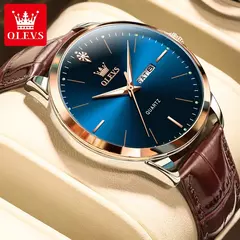 Imagem do OLEVS-Relógio Quartz de Couro Masculino, Marca do Negócio, Tendência, Semana, Calendário, Luminoso, Impermeável, Moda, Original, Mostrador de 43mm