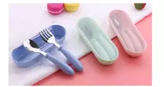 Talheres portáteis de aço inoxidável para crianças, Spoon Forks Box Utensílios de alimentação do bebê Conjunto de talheres para bebês, 3pcs - loja online