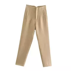 Willshela-Calça reta de cintura alta feminina, calça de zíper frontal, comprimento total, moda feminina chique, vintage na internet