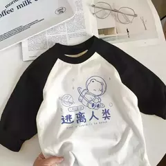 T-shirt de manga comprida para menino e menina, top de algodão puro, design cartoon, novo outono e inverno - loja online