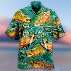 Camisa dos homens do vintage 3D Havaiano Casual Wear Férias de praia Soltas montagem Masculina Top 2023 Dos Desenhos Animados Padrão Manga Curta Ao Ar Livre na internet