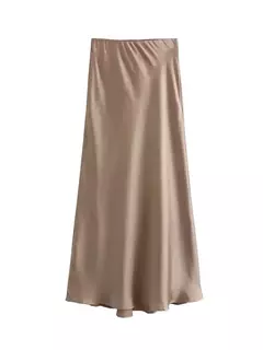 Imagem do Willshela-Saia Midi Sólida Plissada Feminina, Vintage, Elástico Médio na Cintura, Saias Chiques Femininas, Moda Feminina