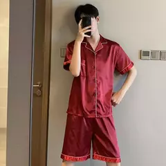 Pijama de seda gelo masculino, shorts de manga curta, roupa de manga fina, cor sólida, terno doméstico tamanho grande, várias cores disponíveis, verão - comprar online