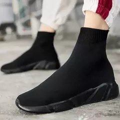 Sapatos pretos de meias altas para homens e mulheres, Sapatos esportivos de casais respiráveis, tênis de plataforma confortável, tênis casual para homens, venda quente
