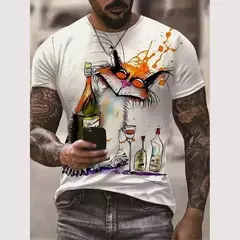 Camiseta 3D estampada animal masculina, estampa de gato e cachorro, manga curta, tops grandes, roupas de verão, nova moda na internet