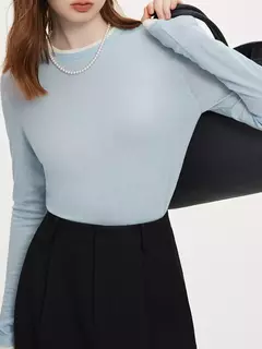 FSLE-Camisola de lã de manga comprida feminina, top fino, macio, pulôver fino, senhora do escritório, outono, 24FS13096 - loja online