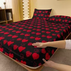 Em forma de coração impresso fosco cabido folha, quarto impresso tampa de cama, 1 cama moderna simples, não incluído (fronhas) - Wolf Magazine