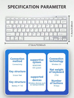Imagem do 10 polegadas slim teclado sem fio, recarregável, silencioso, tablet, laptop, ipad, mini