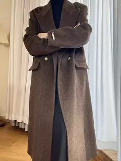 Casaco de alpaca de lã feminino, jaquetas de lã, trespassado duplo, gola de terno, solto, Casacos longos, senhora do escritório, outono, inverno, 2022