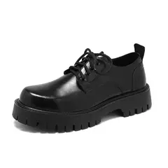 Plataforma de couro coreana Oxfords para homens, deslizamento, fundo grosso, sapatos masculinos de derby, mocassins casuais, dedo do pé quadrado, sapatos formais - Wolf Magazine