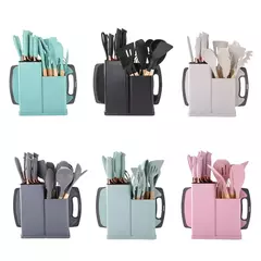 Utensílios De Cozinha De Silicone Com Balde De Armazenamento, Ferramentas De Cozinha, Espátula De Cozinha, Combinação De Faca, 19 Peças