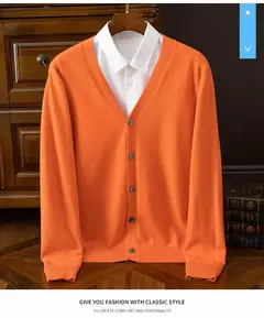 BROWON-Cardigã monocromático com decote em v masculino, suéter casual, cardigã comercial, clássico, moda coreana, roupas masculinas - comprar online