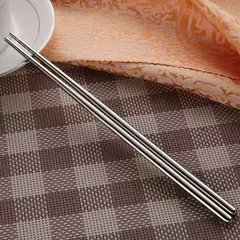 Imagem do Pauzinhos chineses em aço inoxidável, pauzinho de sushi antiderrapante, varas de metal coreano e japonês, utensílios de cozinha, 1 2 5 pares