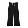 TRAFZA-Calça comprida com retalho feminino, Monocromática, Perna larga, Versátil, Casual, Calças soltas, Streetwear, Moda, 2024