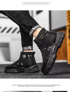Botas de couro com renda impermeável masculina, bota leve no tornozelo, sapato casual antiderrapante, moda inverno, novo