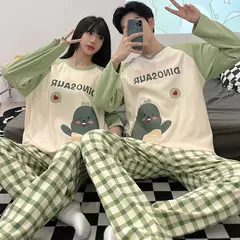 Conjunto pijama coreano de algodão masculino e feminino, pijama casual loungewear, roupa de casa outono