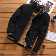 Imagem do Jaqueta de beisebol masculina com zíper, jaqueta de aviador, engrossada e quente, monocromática, blusa grande, nova moda, outono e inverno, M-5XL