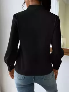 Pulôver de manga comprida com decote V feminino, camisa elegante, estilo britânico, tops urbanos, monocromático, confortável, blusa casual feminina, outono - loja online