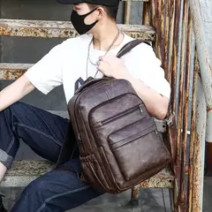 Mochila de carregamento USB de couro PU para homens, mochilas grandes para laptop, mochila masculina para adolescentes, meninos, alta qualidade - comprar online