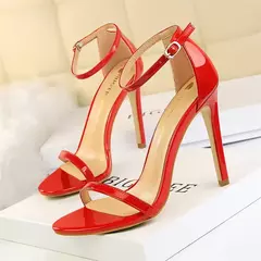 Sandálias femininas de couro envernizado aberto, sapatos vermelhos de salto alt - comprar online