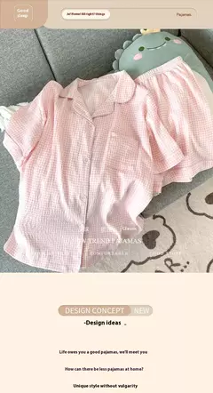 Pijama feminino de manga curta, roupas femininas, shorts de verão, roupas de vento doce, novo, 2 conjuntos na internet
