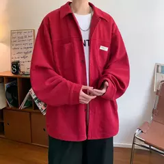 Jaqueta masculina casual de veludo, camisa manga longa, streetwear solta com bolsos, botão pesado para baixo, outono - Wolf Magazine