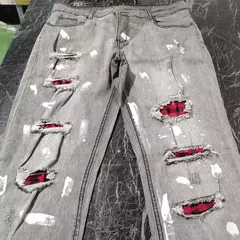 Calça jeans rasgada e skinny masculina, calça lápis jeans casual, stretch slim fit, remendos de endotécio, buraco de grade, nova moda - loja online
