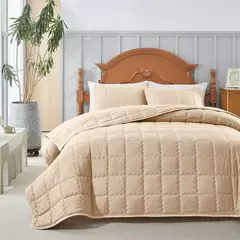 Conjunto de colcha, capa de cama de poliéster + fronha, colcha de verão acolchoada bege, verde liso queen king 176*230cm 3 peças personalizadas - comprar online