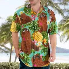 Camisa casual floral havaiana cartoo n masculina, camisa de manga curta 3D de grandes dimensões para praia, moda engraçada, venda quente, verão