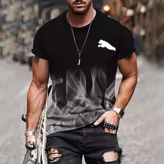 Imagem do T-shirt estampada em gradiente masculino, camisa de manga curta, roupa casual ao ar livre, tamanho grande, moda street, 2024